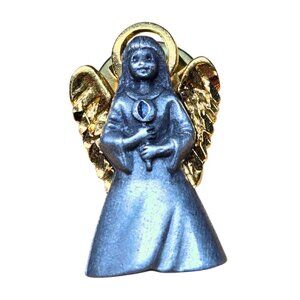Vintage Angel With Wings & Halo Signed AW Brooch Tac Pin 1"